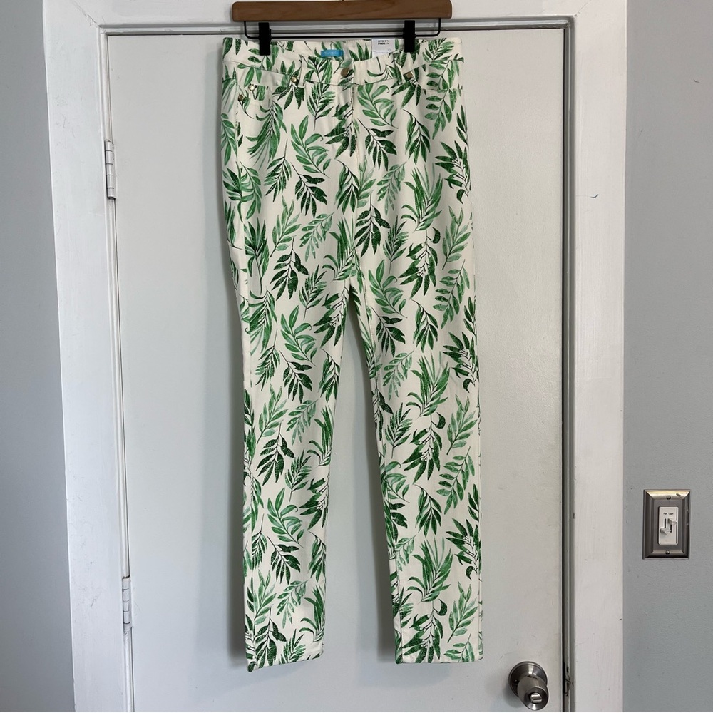 J. McLaughlin Lexi Beaumont White Green Leaf Print Pants jeans women’s size 10
